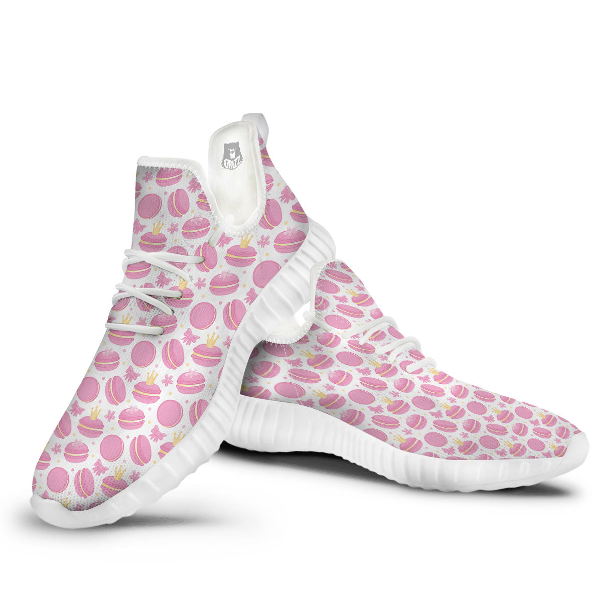Macaron Pink Print Pattern White Walking Shoes-grizzshop
