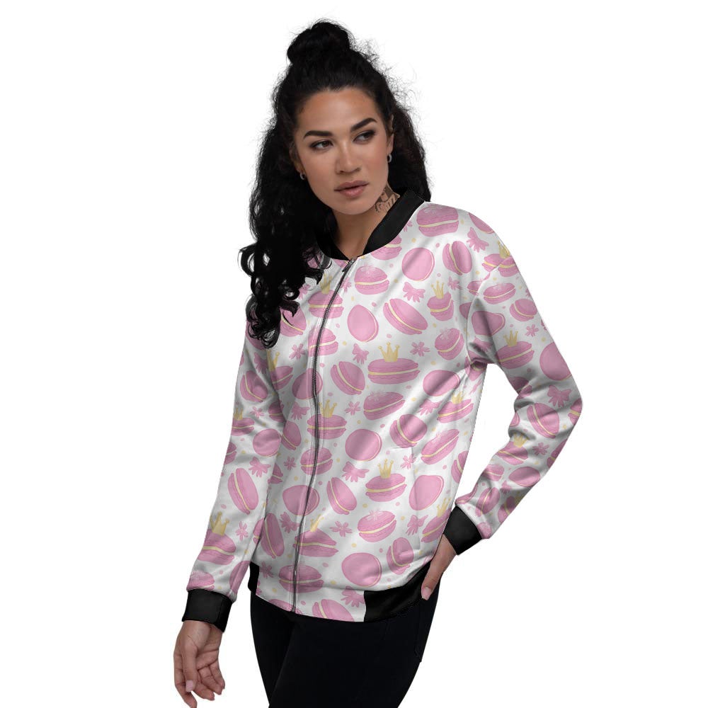 Macaron Pink Print Pattern Women's Bomber Jacket-grizzshop