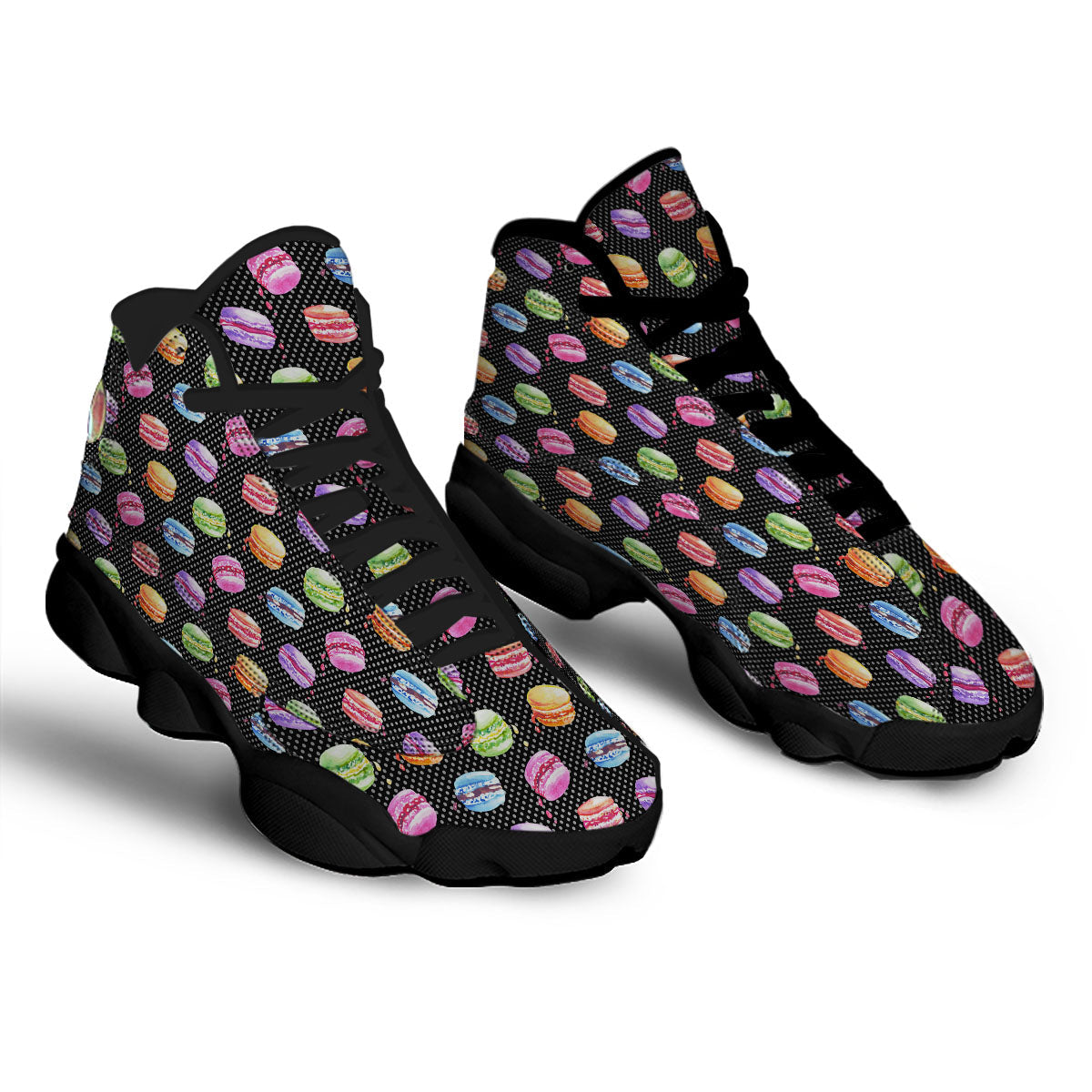 Macaron Polka Dot Print Pattern Black Basketball Shoes-grizzshop