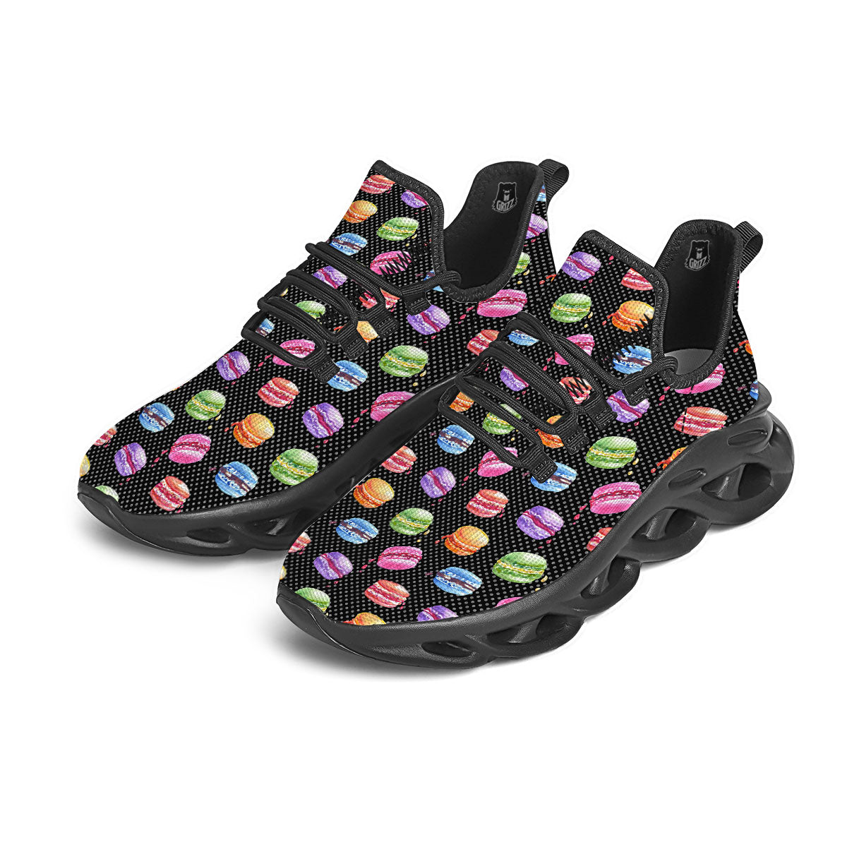 Macaron Polka Dot Print Pattern Black Running Shoes-grizzshop