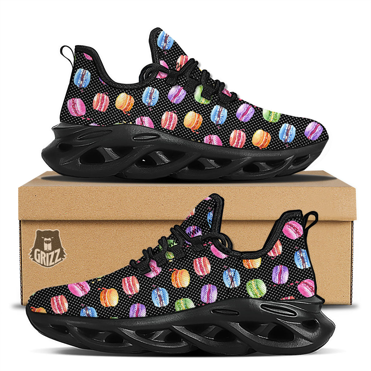 Macaron Polka Dot Print Pattern Black Running Shoes-grizzshop