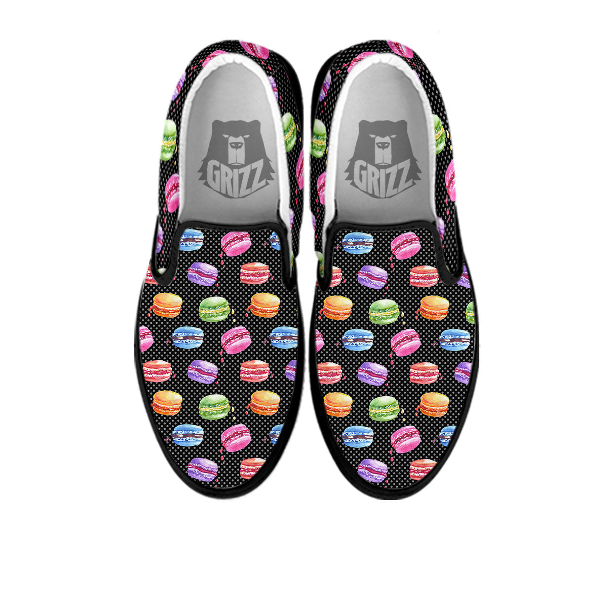 Macaron Polka Dot Print Pattern Black Slip On Shoes-grizzshop