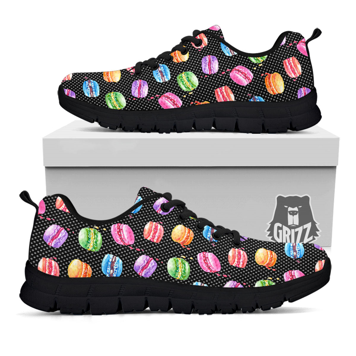 Macaron Polka Dot Print Pattern Black Sneaker-grizzshop