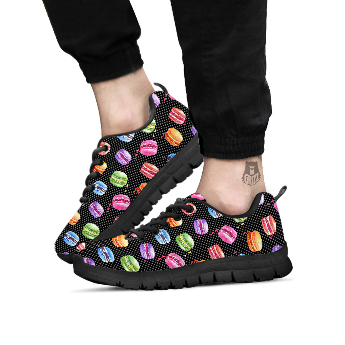 Macaron Polka Dot Print Pattern Black Sneaker-grizzshop