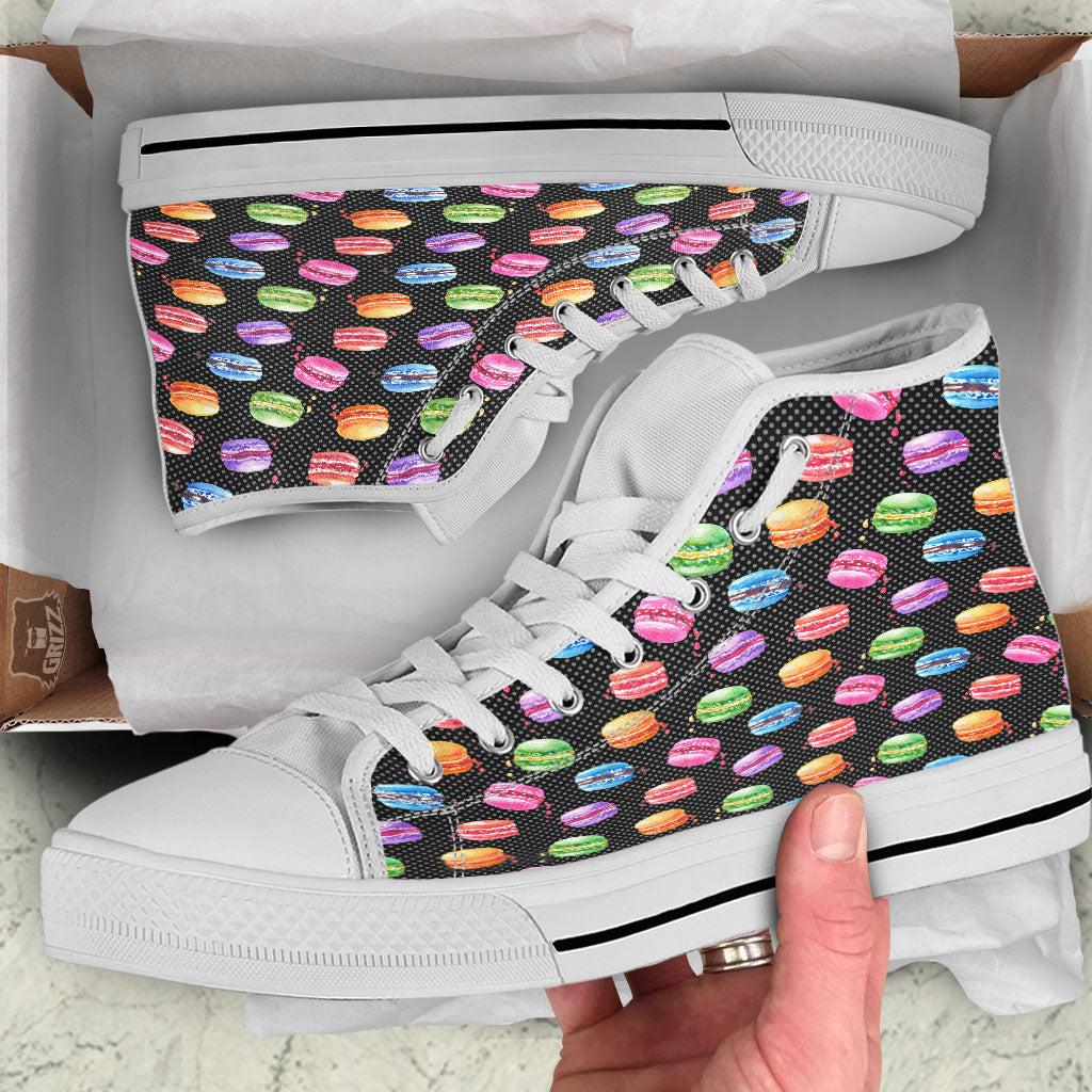 Macaron Polka Dot Print Pattern White High Top Shoes-grizzshop