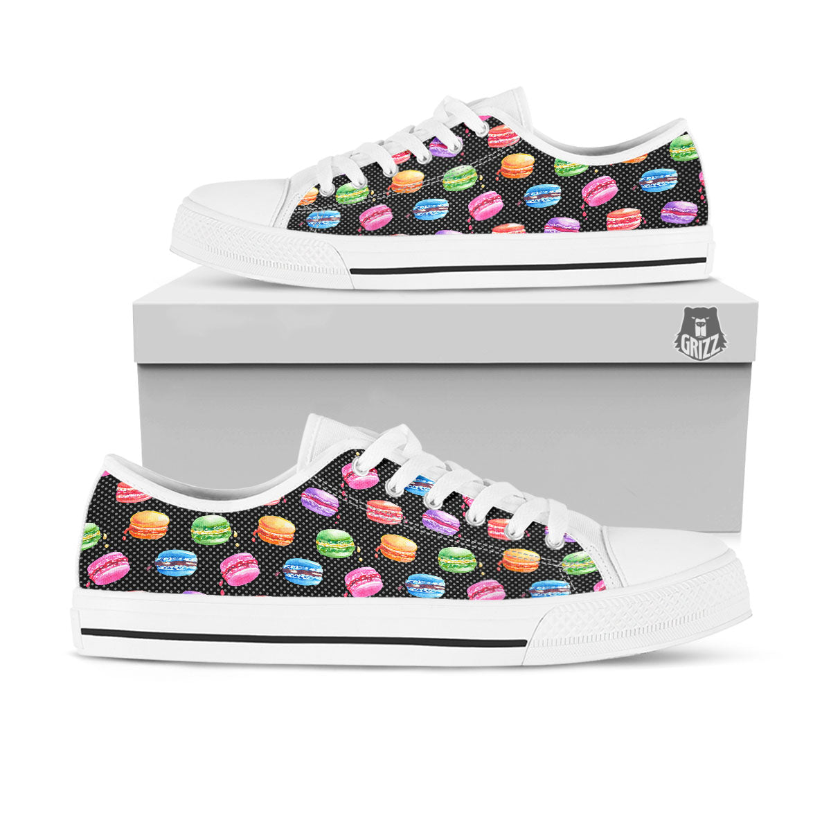 Macaron Polka Dot Print Pattern White Low Top Shoes-grizzshop