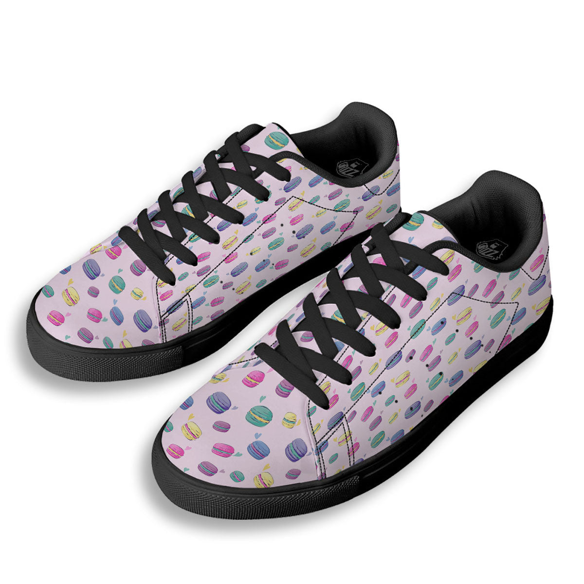 Macaron Print Pattern Black Low Top Sneakers-grizzshop