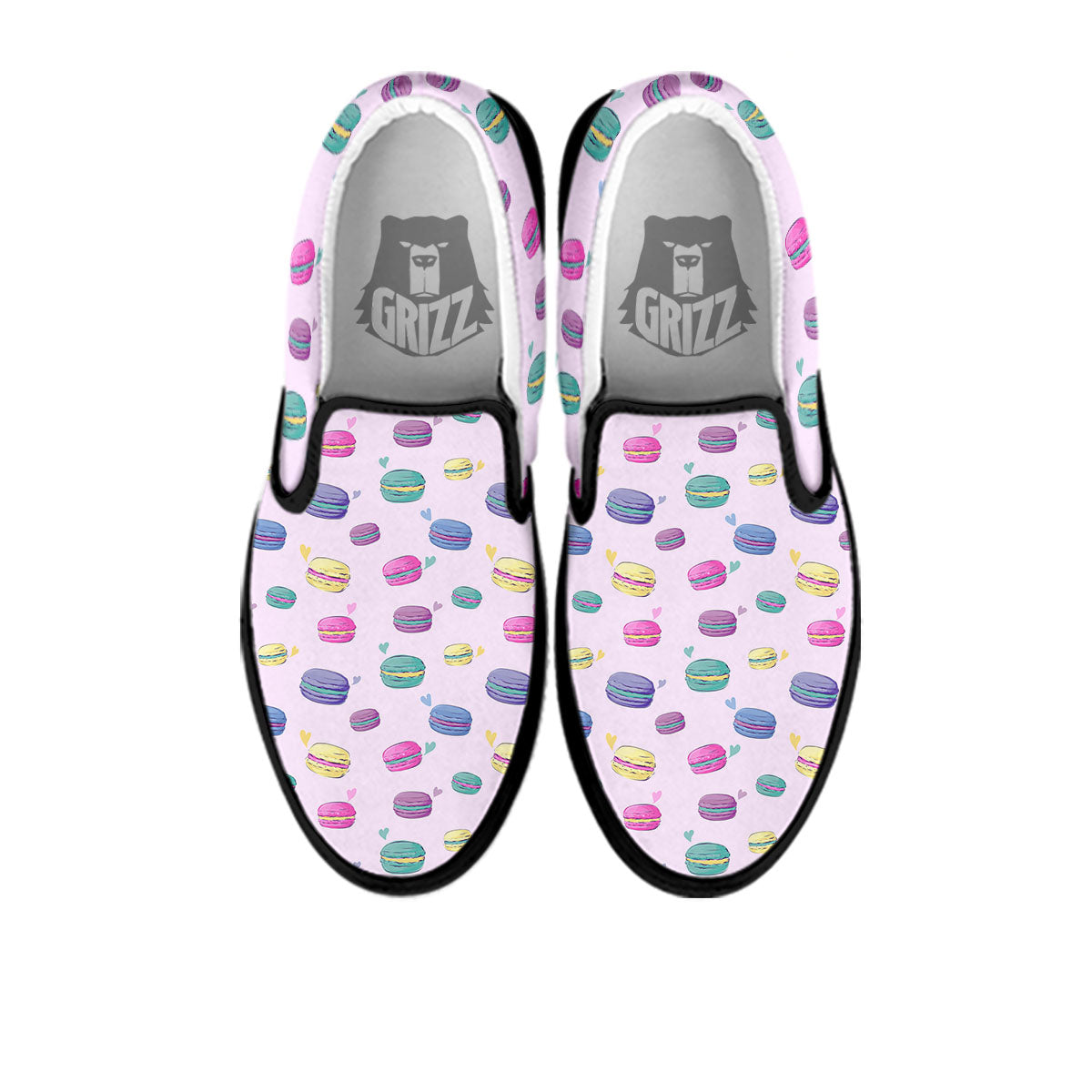 Macaron Print Pattern Black Slip On Shoes-grizzshop