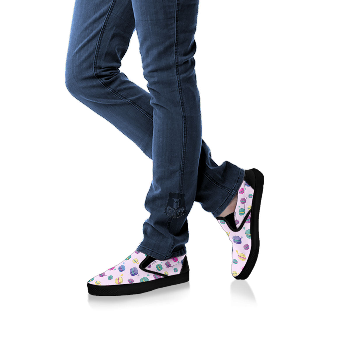 Macaron Print Pattern Black Slip On Shoes-grizzshop