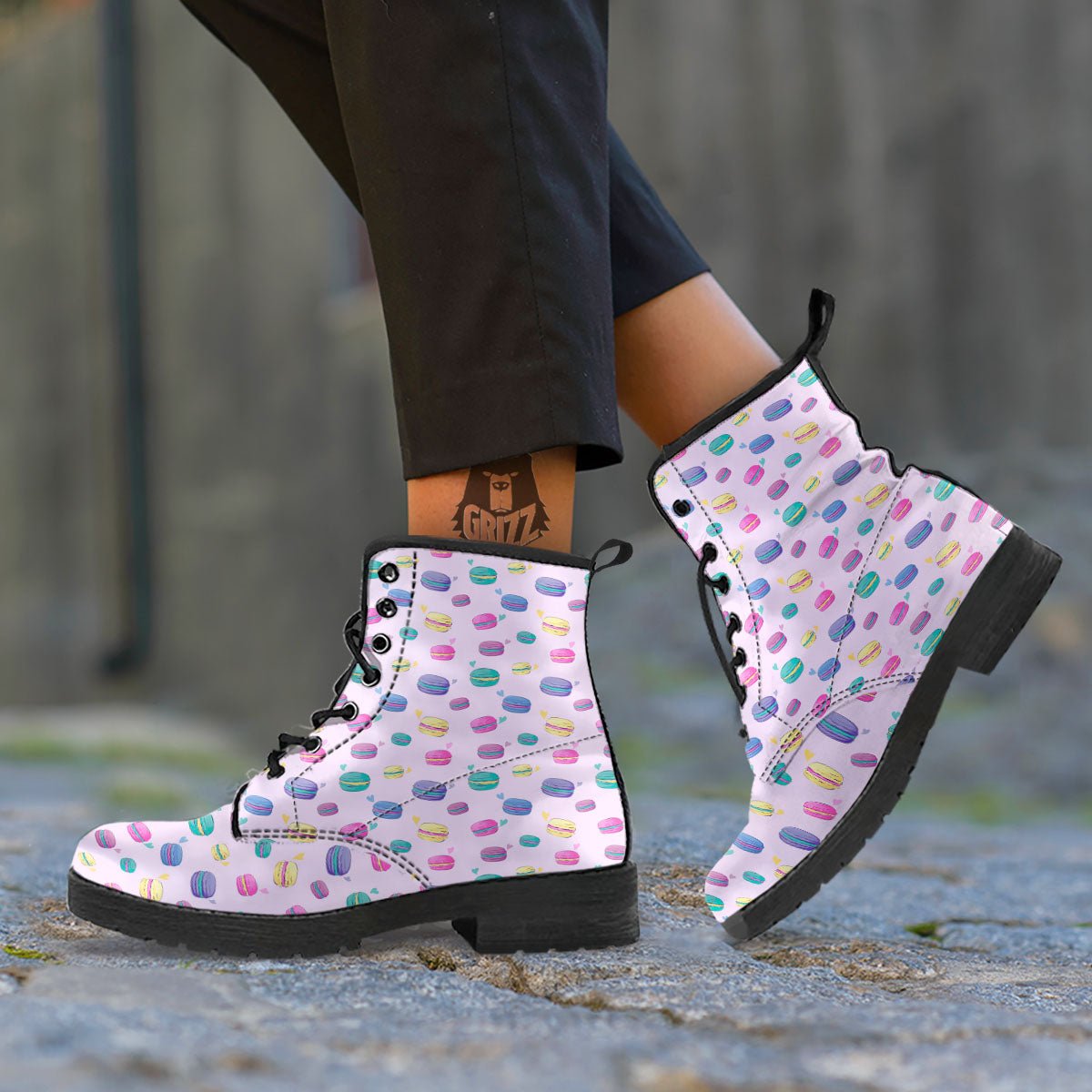 Macaron Print Pattern Leather Boots-grizzshop