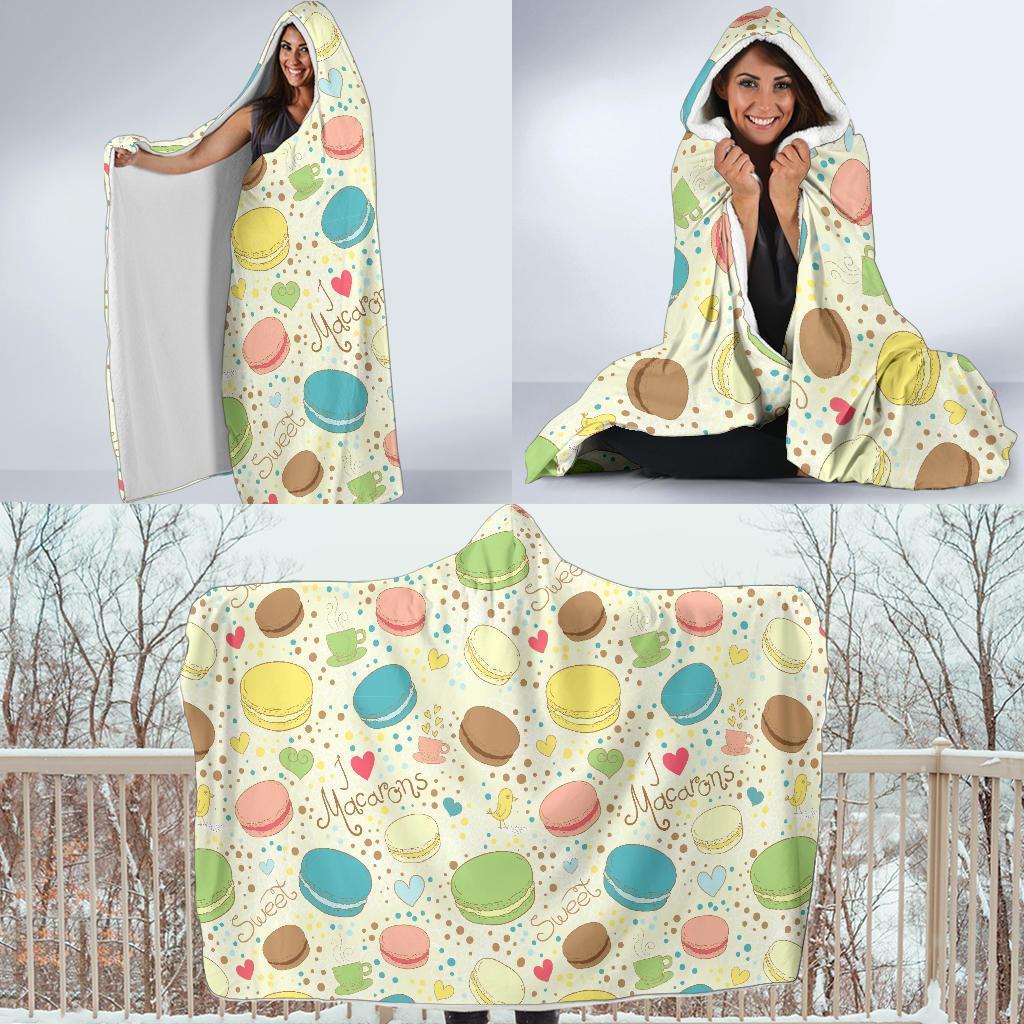 Macaron Sweet Pattern Print Hooded Blanket-grizzshop