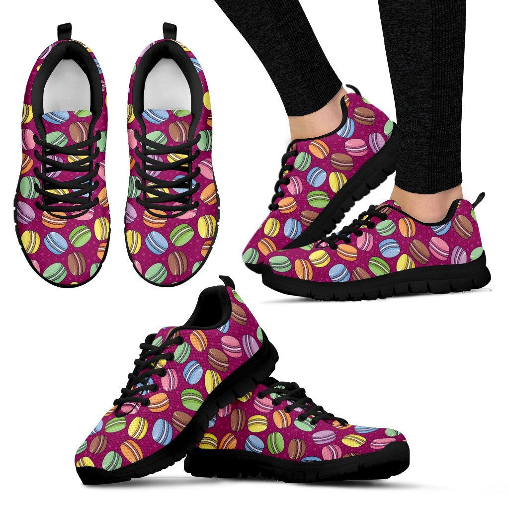 Macaron Sweet Print Pattern Black Sneaker Shoes For Men Women-grizzshop