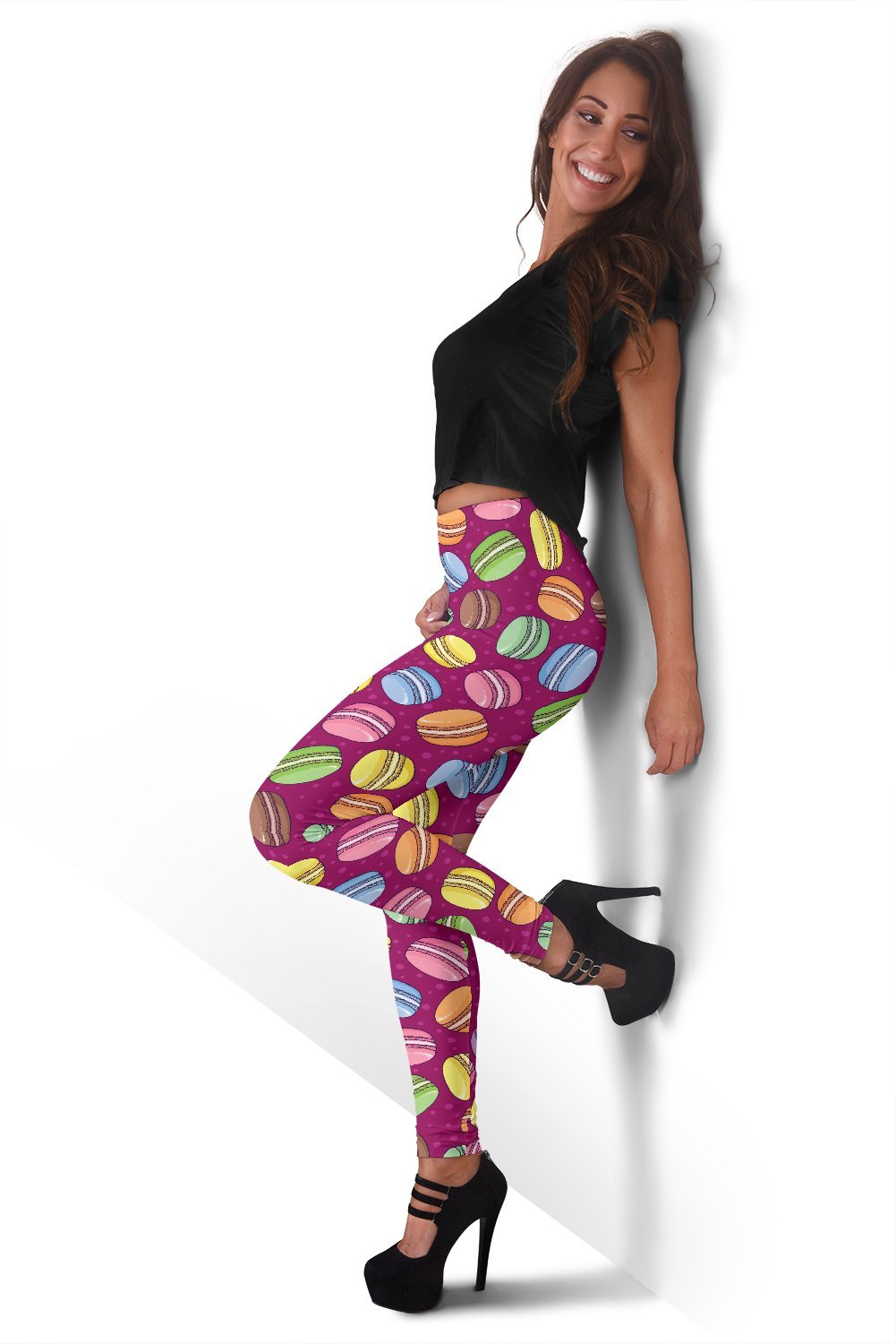 Macaron Sweet Print Pattern Women Leggings-grizzshop