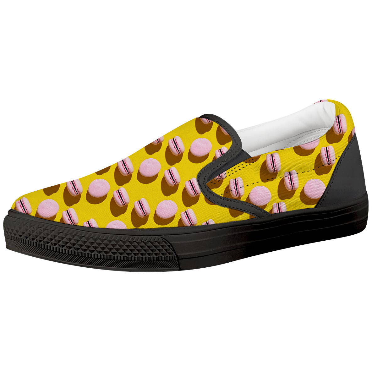 Macaron Yellow And Pink Print Pattern Black Slip On Shoes-grizzshop