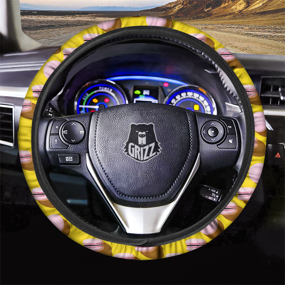 Macaron Yellow And Pink Print Pattern Car Steering Wheel Cover-grizzshop