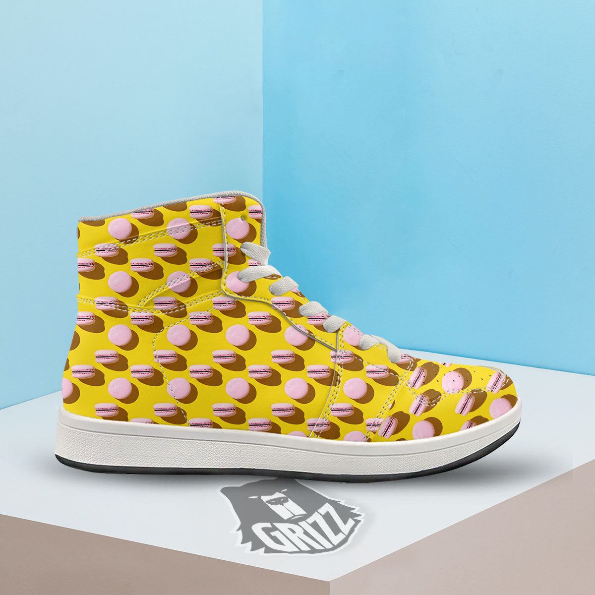 Macaron Yellow And Pink Print Pattern High Top Sneakers-grizzshop