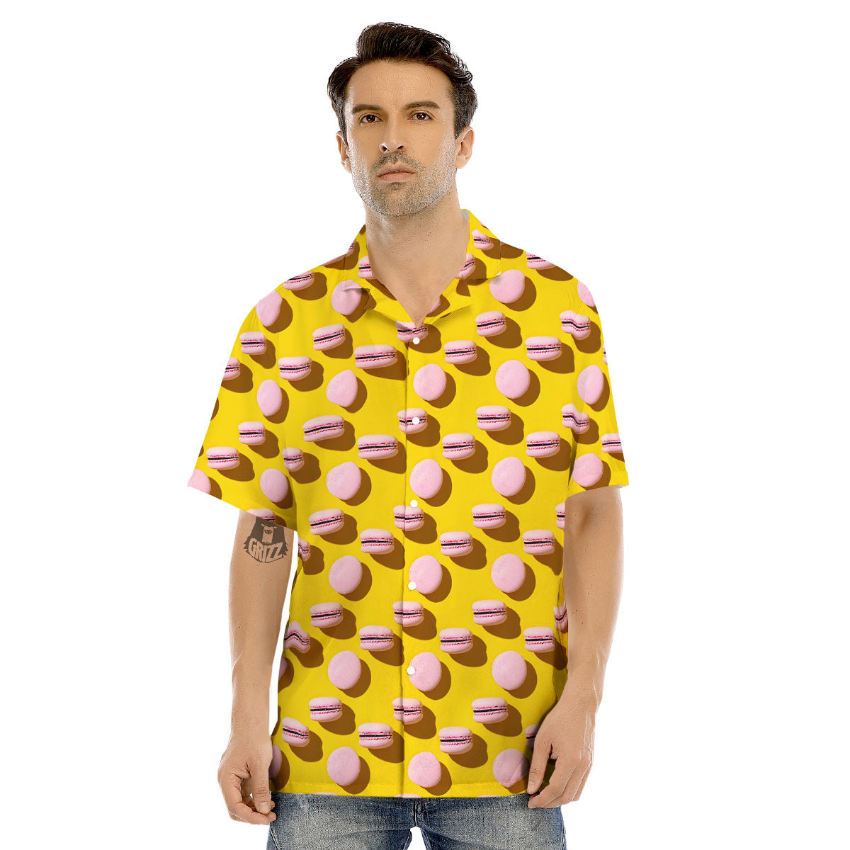 Macaron Yellow And Pink Print Pattern Men's Hawaiian Shirt-grizzshop