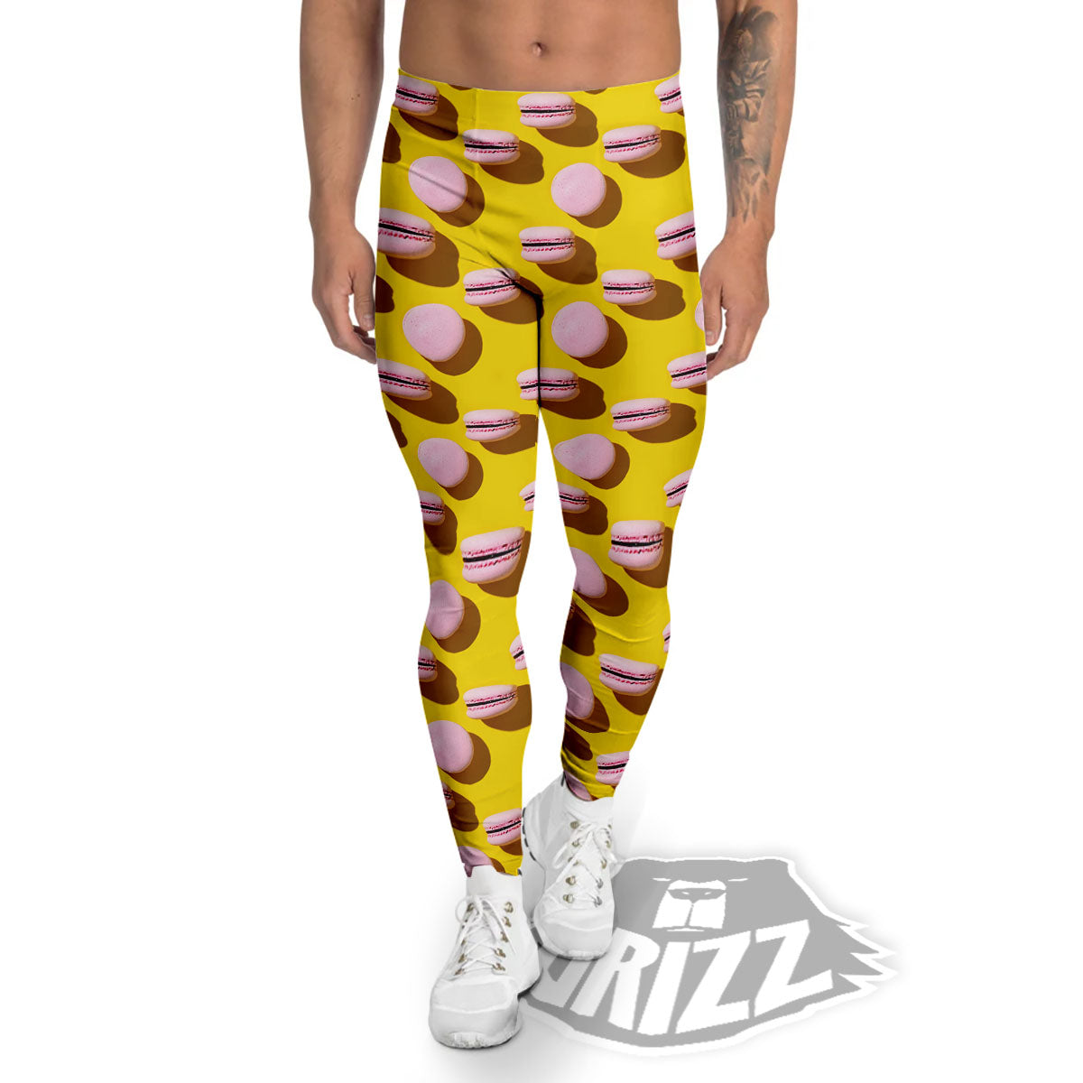 Macaron Yellow And Pink Print Pattern Men's Leggings-grizzshop