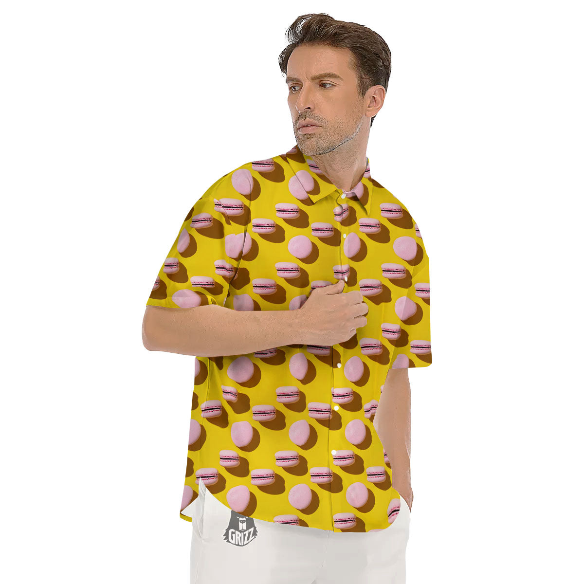 Macaron Yellow And Pink Print Pattern Men's Short Sleeve Shirts-grizzshop