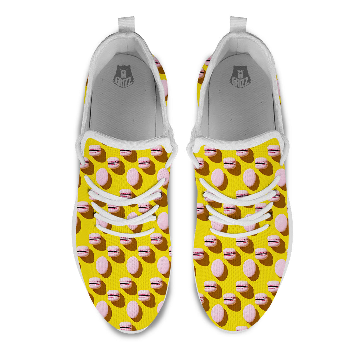 Macaron Yellow And Pink Print Pattern White Athletic Shoes-grizzshop