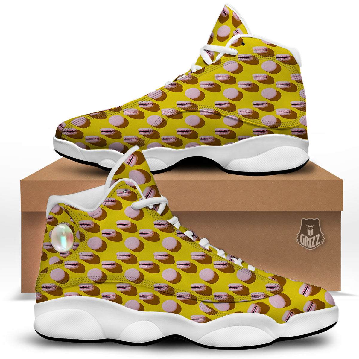 Macaron Yellow And Pink Print Pattern White Basketball Shoes-grizzshop