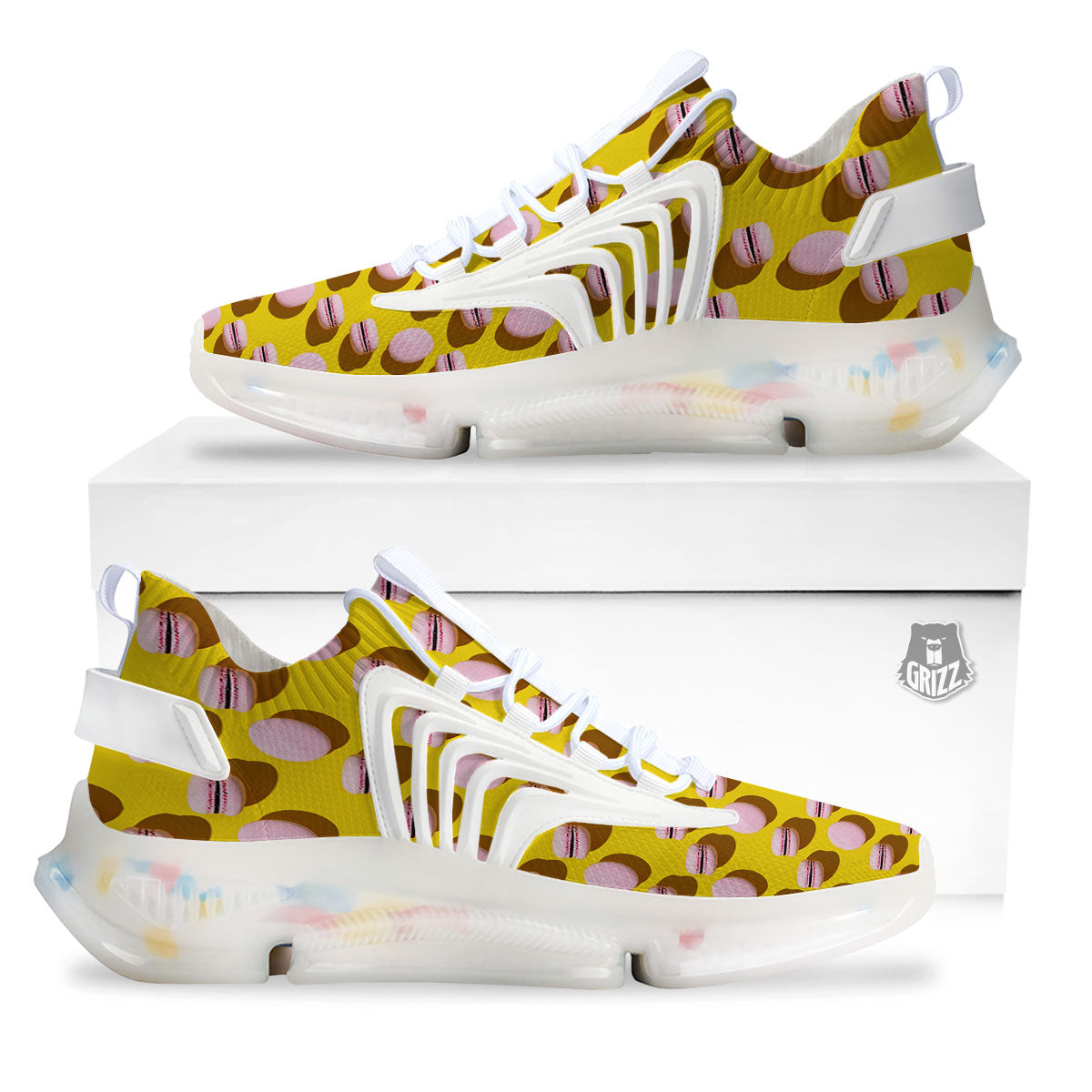 Macaron Yellow And Pink Print Pattern White Gym Shoes-grizzshop