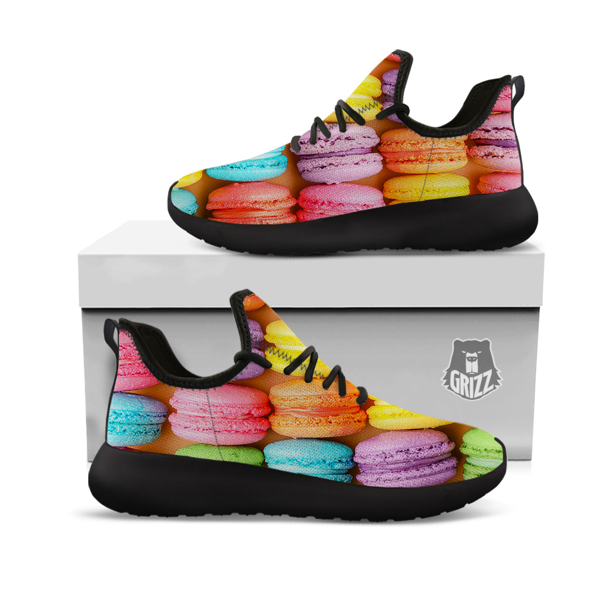 Macarons Colorful Print Black Athletic Shoes-grizzshop