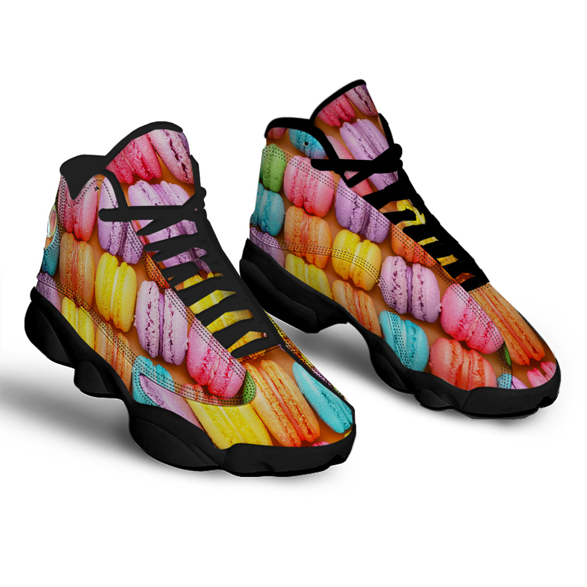 Macarons Colorful Print Black Basketball Shoes-grizzshop