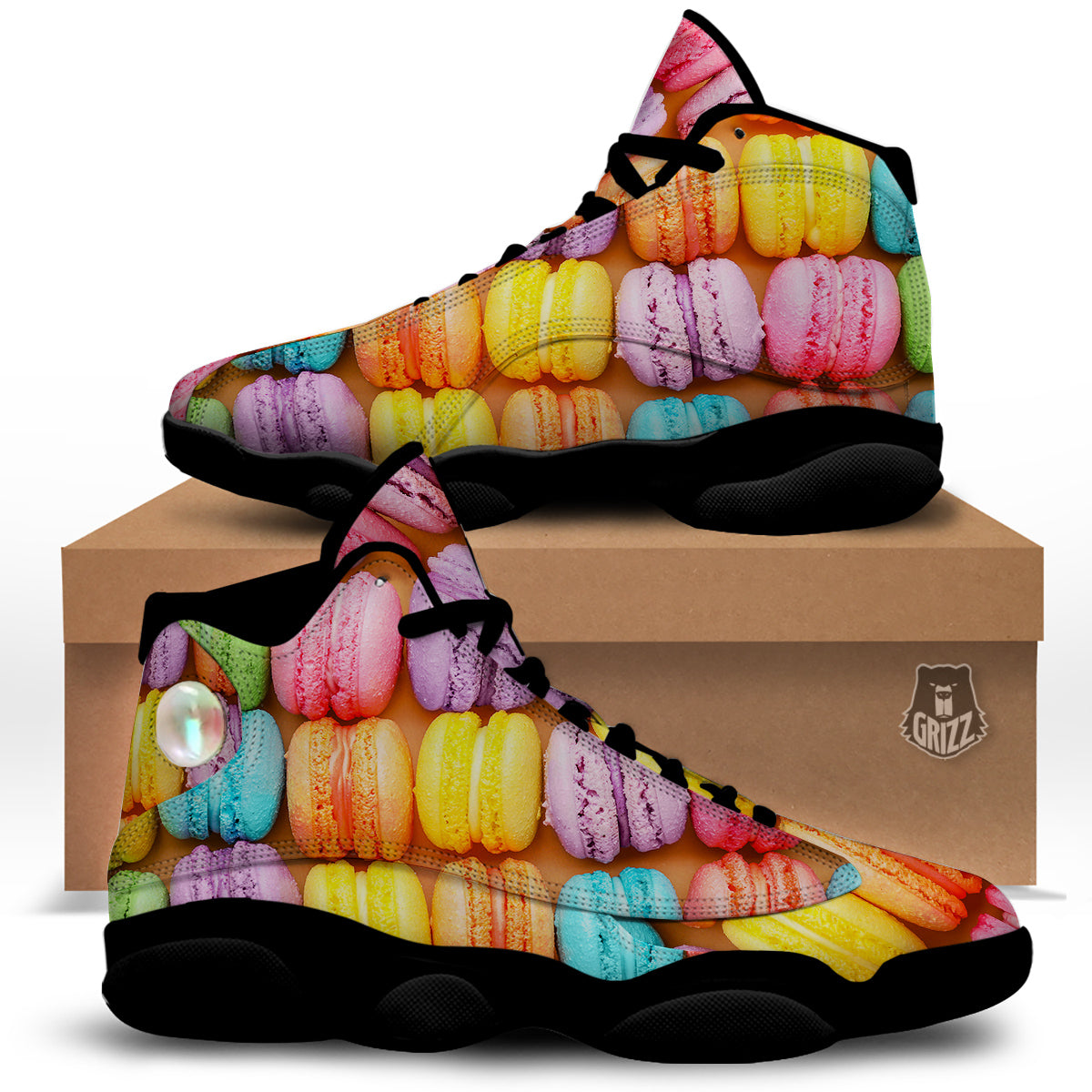 Macarons Colorful Print Black Basketball Shoes-grizzshop