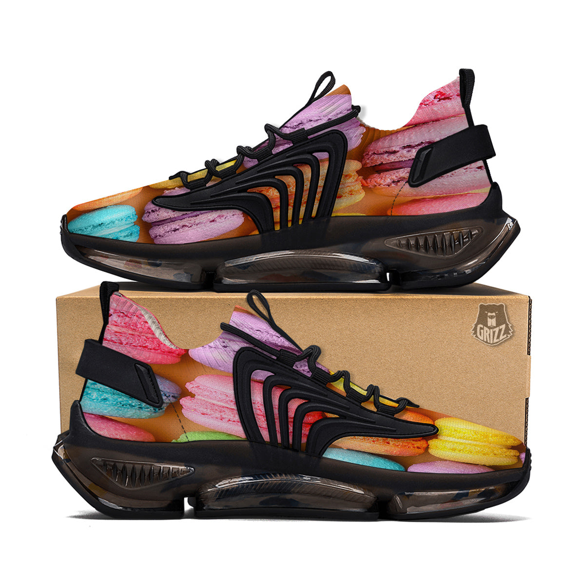Macarons Colorful Print Black Gym Shoes-grizzshop