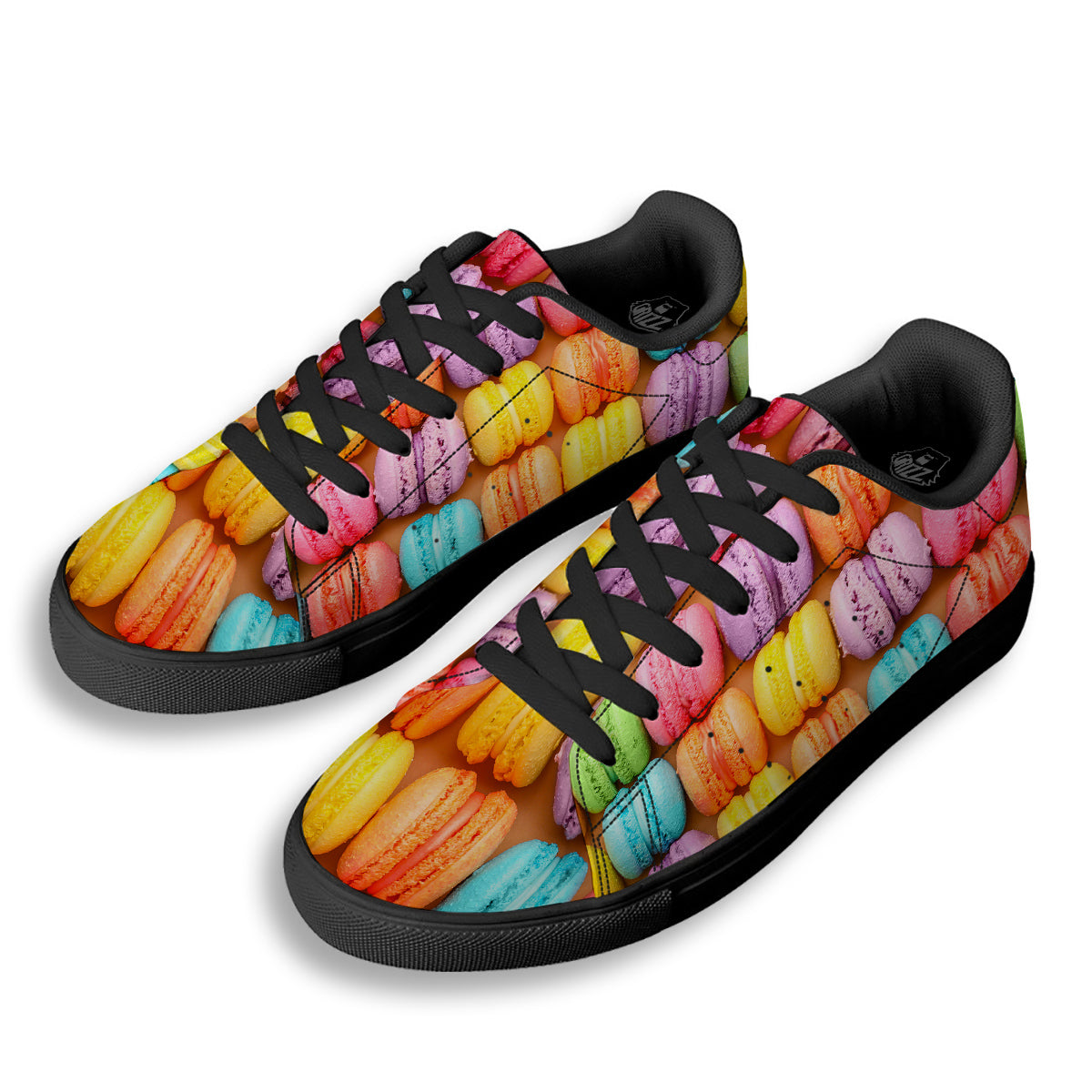 Macarons Colorful Print Black Low Top Sneakers-grizzshop