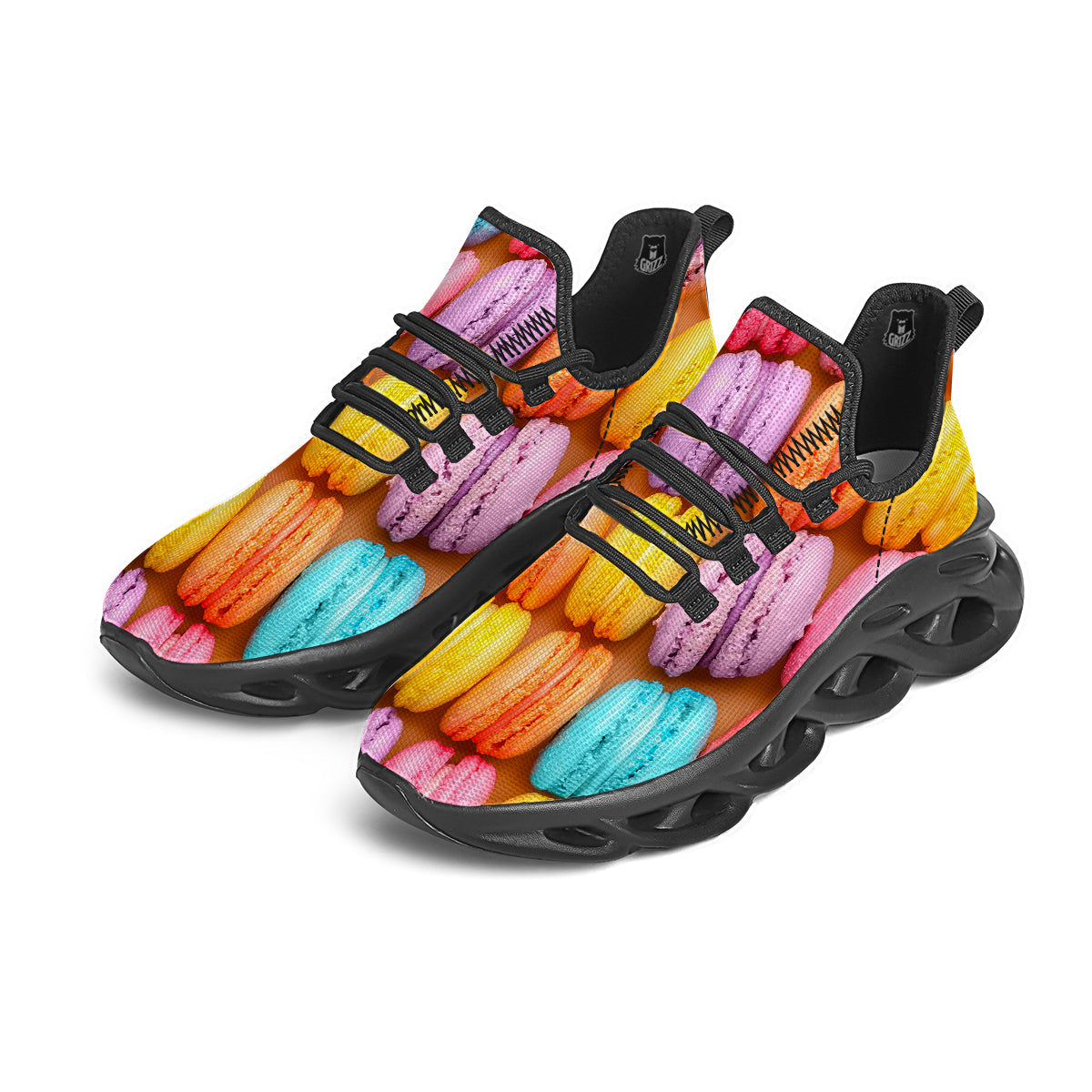 Macarons Colorful Print Black Running Shoes-grizzshop
