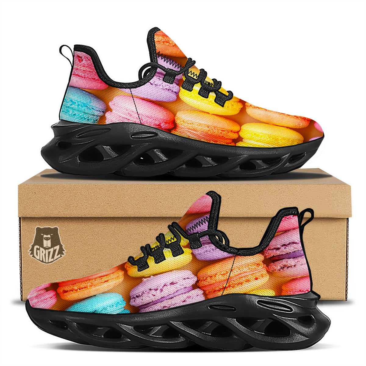 Macarons Colorful Print Black Running Shoes-grizzshop
