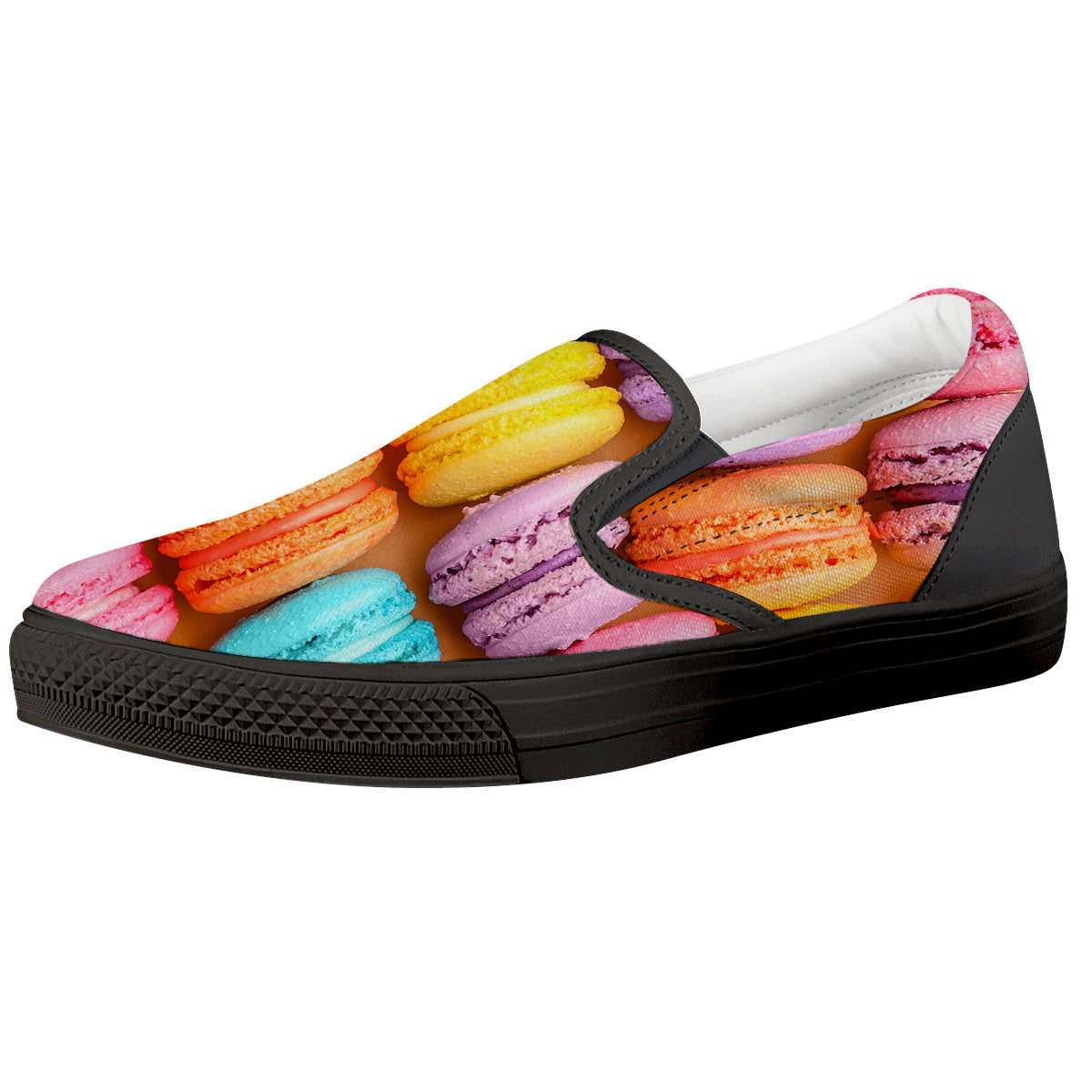 Macarons Colorful Print Black Slip On Shoes-grizzshop