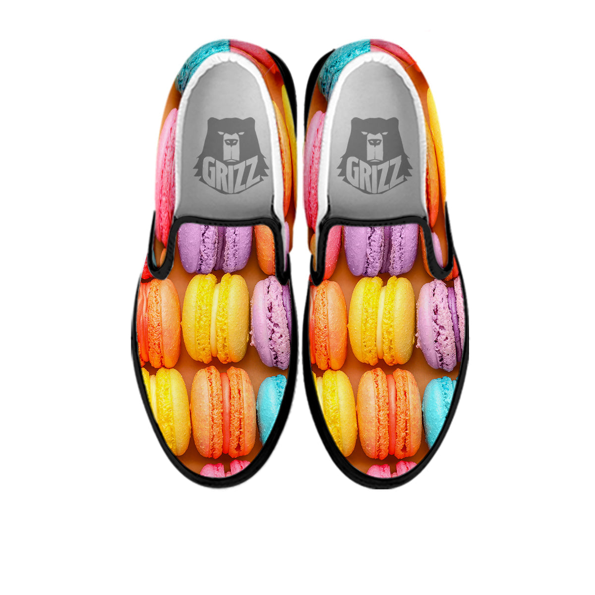 Macarons Colorful Print Black Slip On Shoes-grizzshop