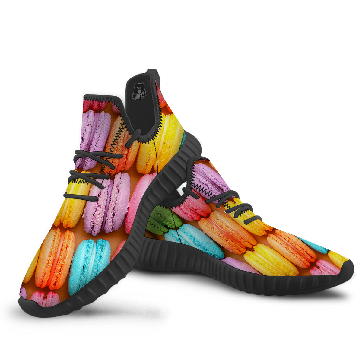 Macarons Colorful Print Black Walking Shoes-grizzshop