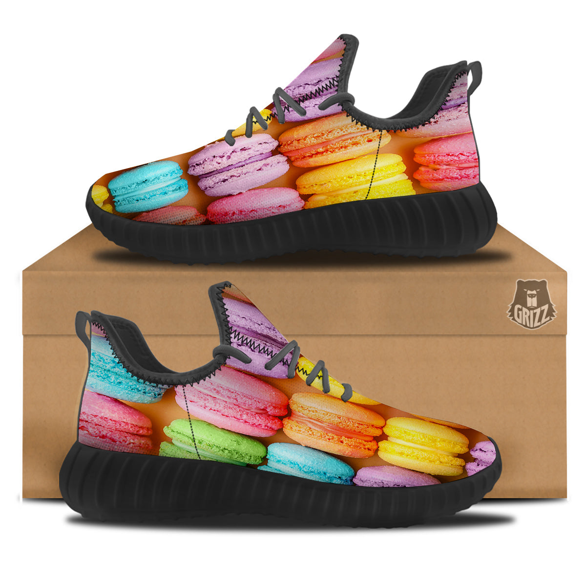 Macarons Colorful Print Black Walking Shoes-grizzshop
