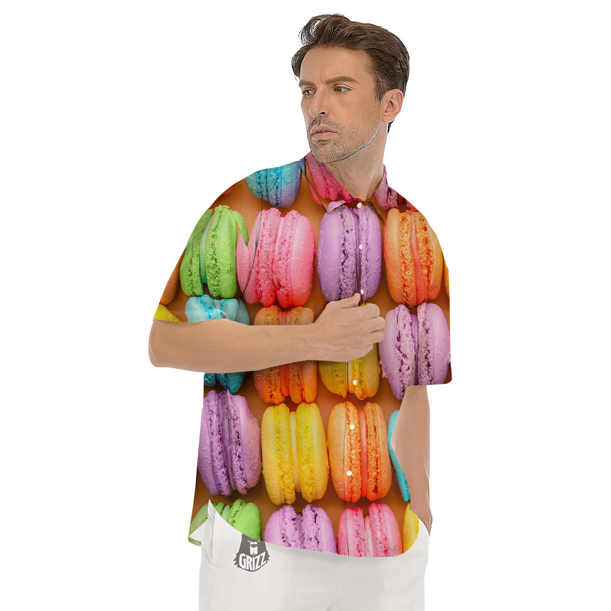 Macarons Colorful Print Men's Short Sleeve Shirts-grizzshop