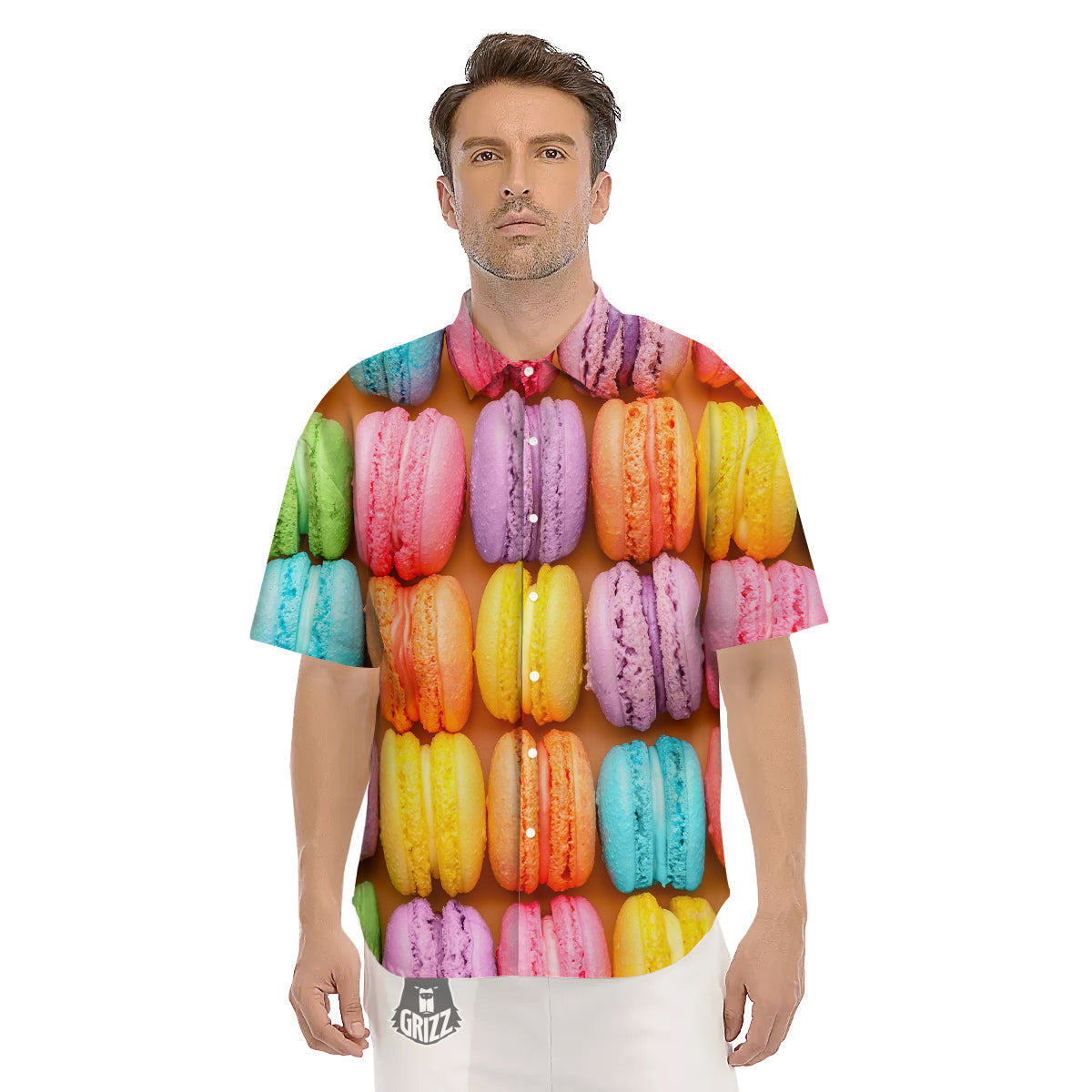 Macarons Colorful Print Men's Short Sleeve Shirts-grizzshop