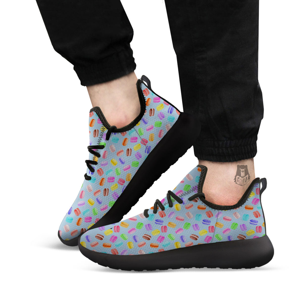 Macarons Colorful Print Pattern Black Athletic Shoes-grizzshop