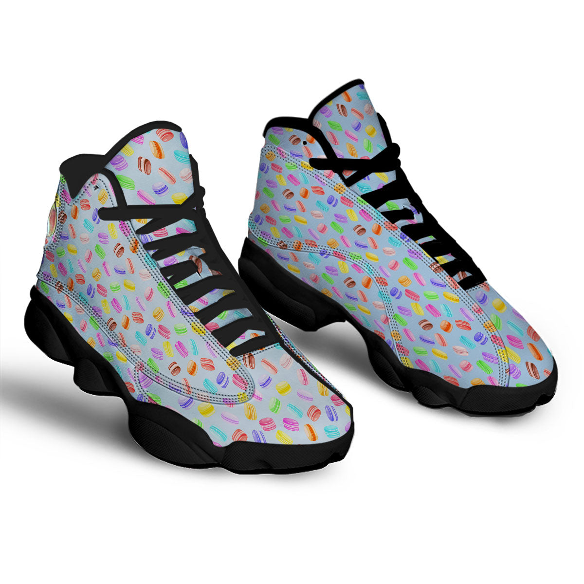 Macarons Colorful Print Pattern Black Basketball Shoes-grizzshop