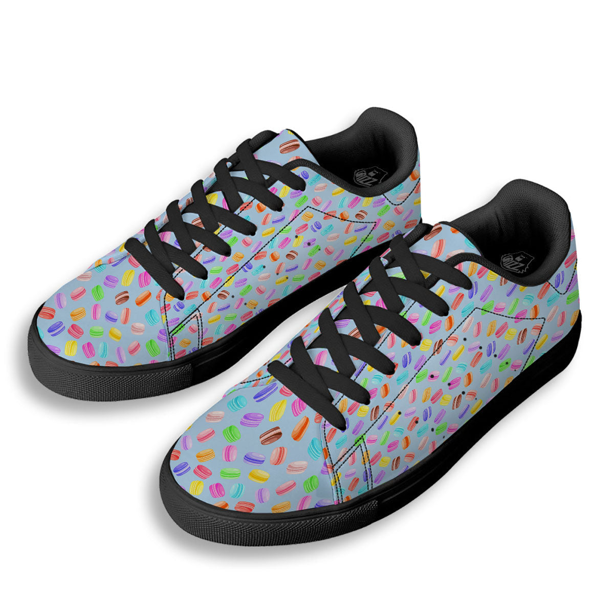 Macarons Colorful Print Pattern Black Low Top Sneakers-grizzshop