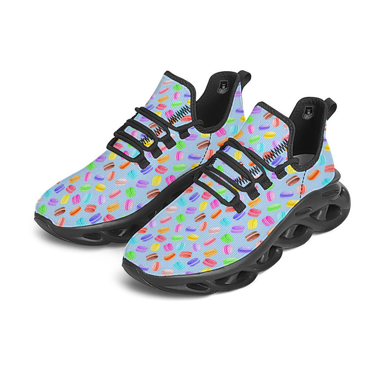 Macarons Colorful Print Pattern Black Running Shoes-grizzshop