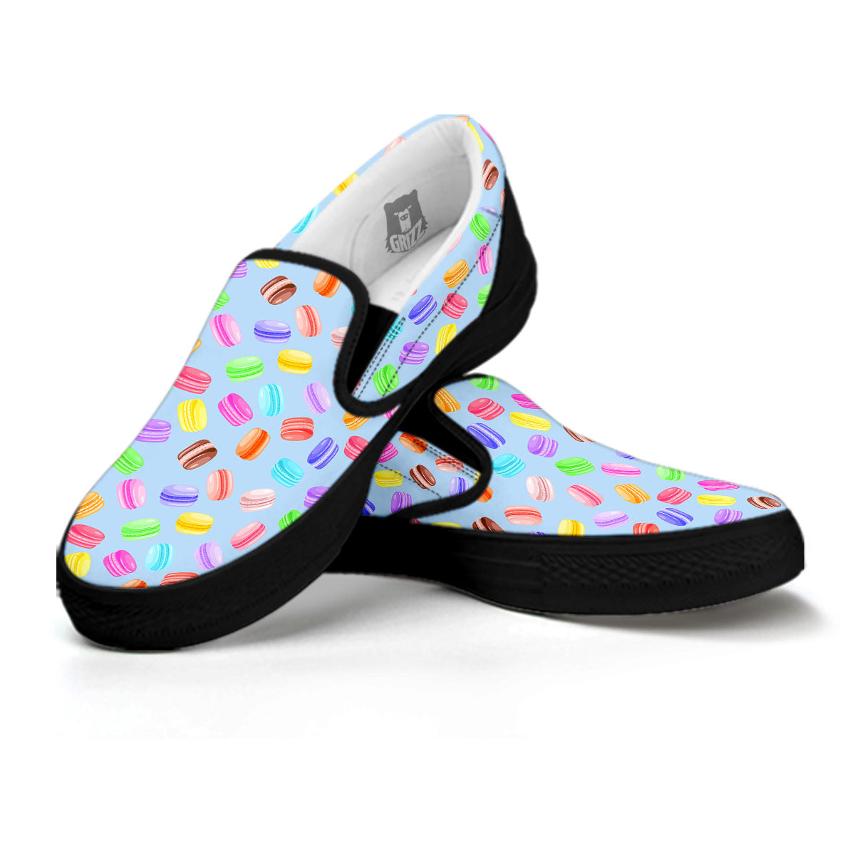 Macarons Colorful Print Pattern Black Slip On Shoes-grizzshop