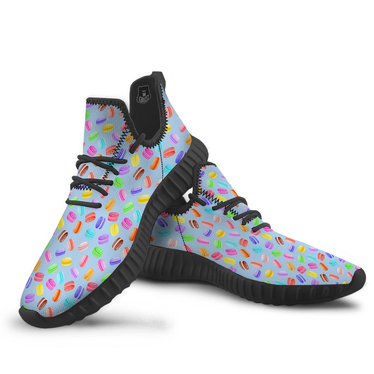 Macarons Colorful Print Pattern Black Walking Shoes-grizzshop