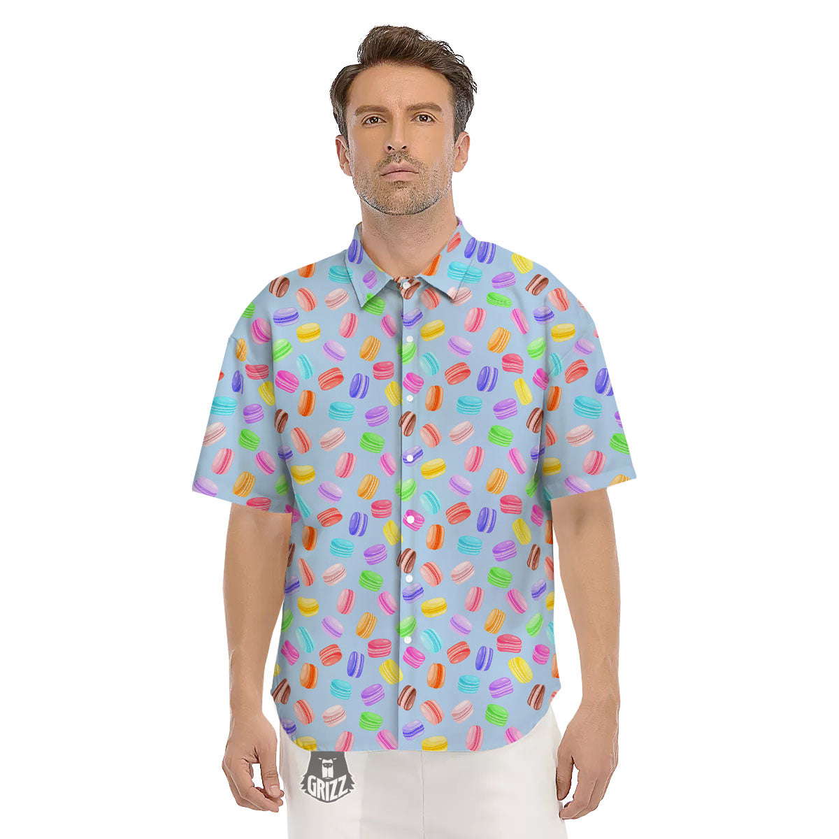 Macarons Colorful Print Pattern Men's Short Sleeve Shirts-grizzshop