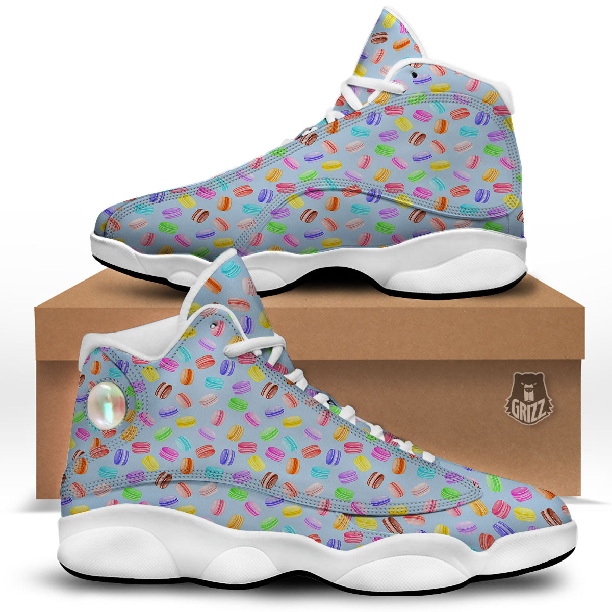 Macarons Colorful Print Pattern White Basketball Shoes-grizzshop