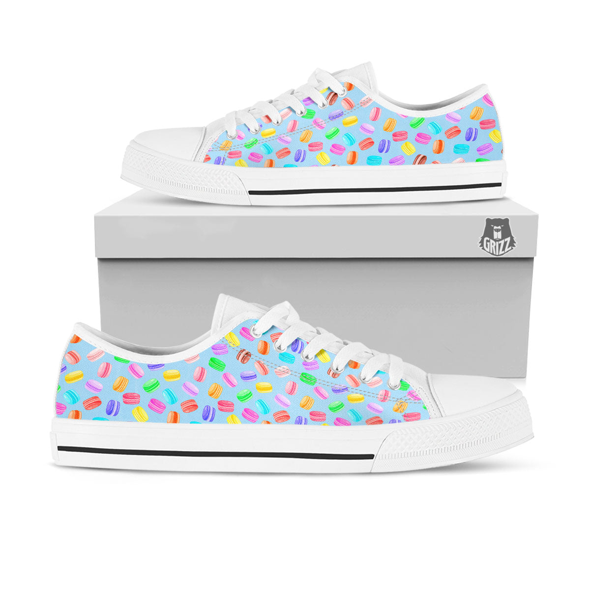 Macarons Colorful Print Pattern White Low Top Shoes-grizzshop