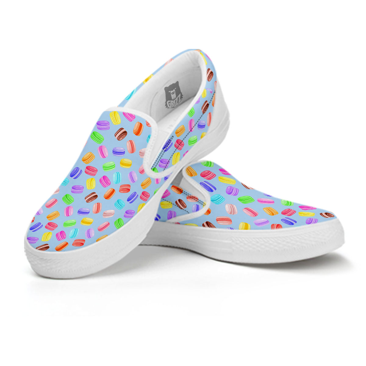 Macarons Colorful Print Pattern White Slip On Shoes-grizzshop