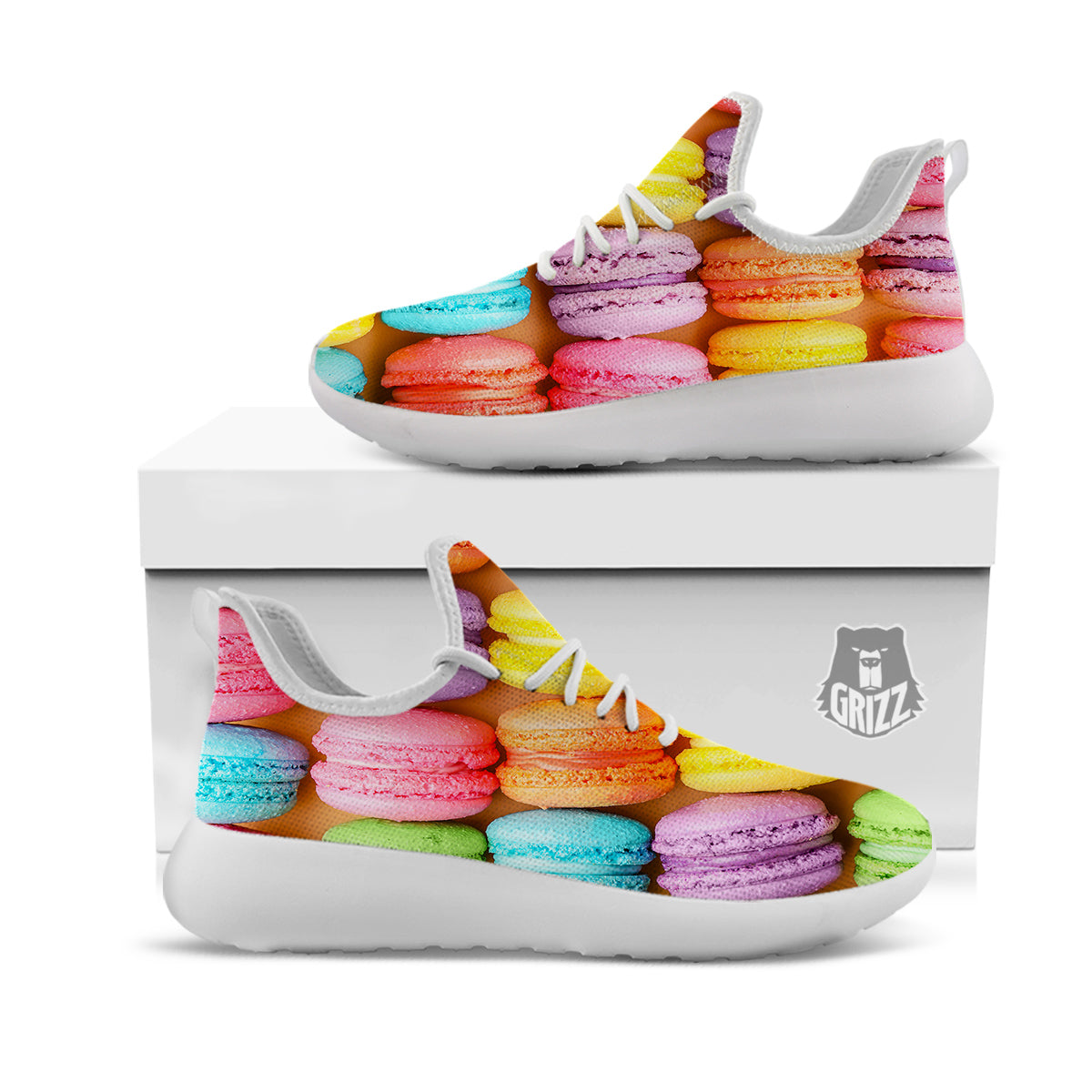 Macarons Colorful Print White Athletic Shoes-grizzshop